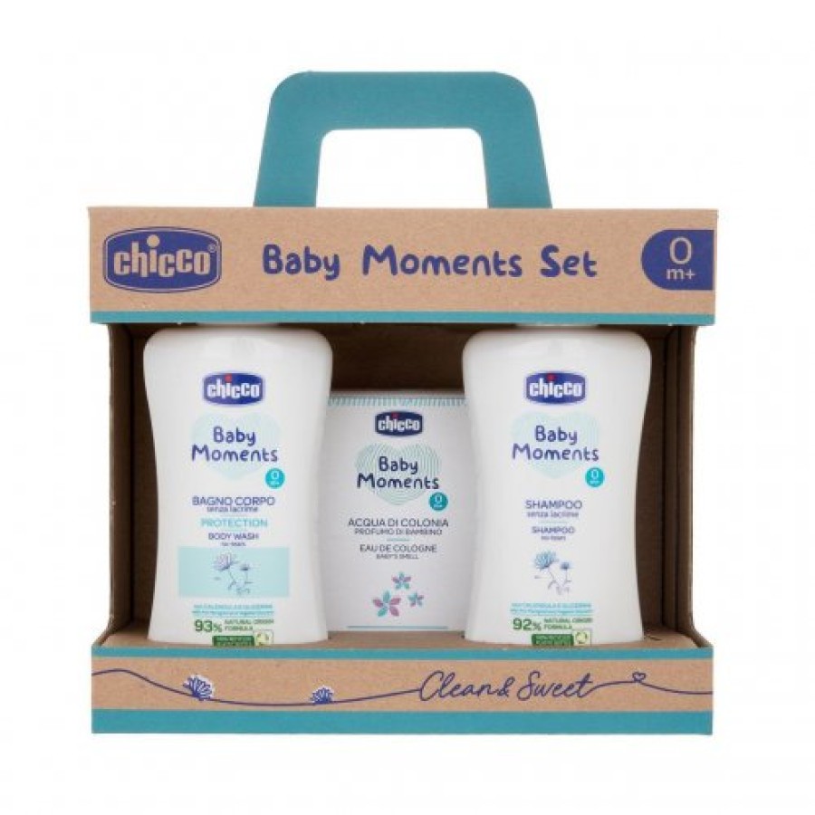 CHICCO BABY MOMENTS SET BAGNOSCHIUMA PELLI DELICATE 200 ML + SHAMPOO PELLI DELICATE 200 ML + ACQUA DI COLONIA BABY SMELL PELLI DELICATE 100 ML