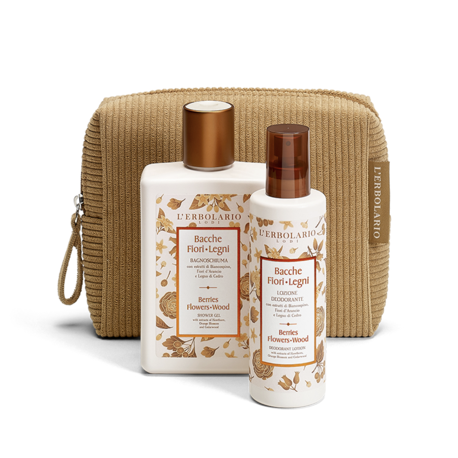 BACCHE FIORI LEGNI BEAUTY POCHETTE LEGNO DI CEDRO BAGNOSCHIUMA 250 ML + DEODORANTE 100 ML EDIZIONE LIMITATA