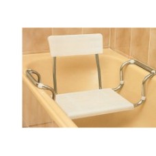 SEDILE ALLUNGABILE PER VASCA IN PLASTICA REGOLABILE CON SCHIENALE. TELAIO D'ACCIAIO CROMATO E PIANO DI SEDUTA IN MOPLEN CON 2 NERVATURE PER FISSARLO AL TELAIO.PORTATA MASSIMA 100KG
