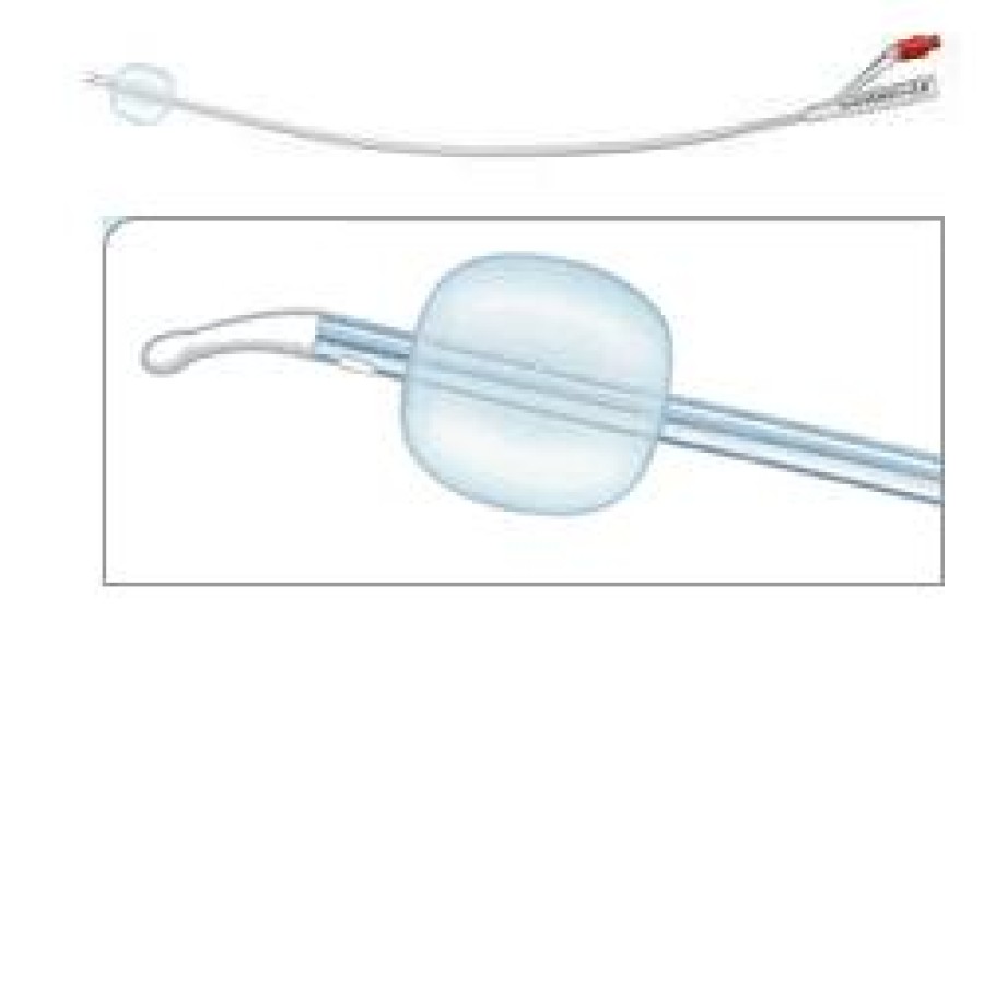 CATETERE FOLEY IN SILICONE PER ADULTI BRILLANT PLUS 2 VIE SENZA SCANALATURE CH14 LUNGHEZZA 41 CM PALLONCINO 10 ML PUNTA CILINDRICA 2 FORI 1 PEZZO