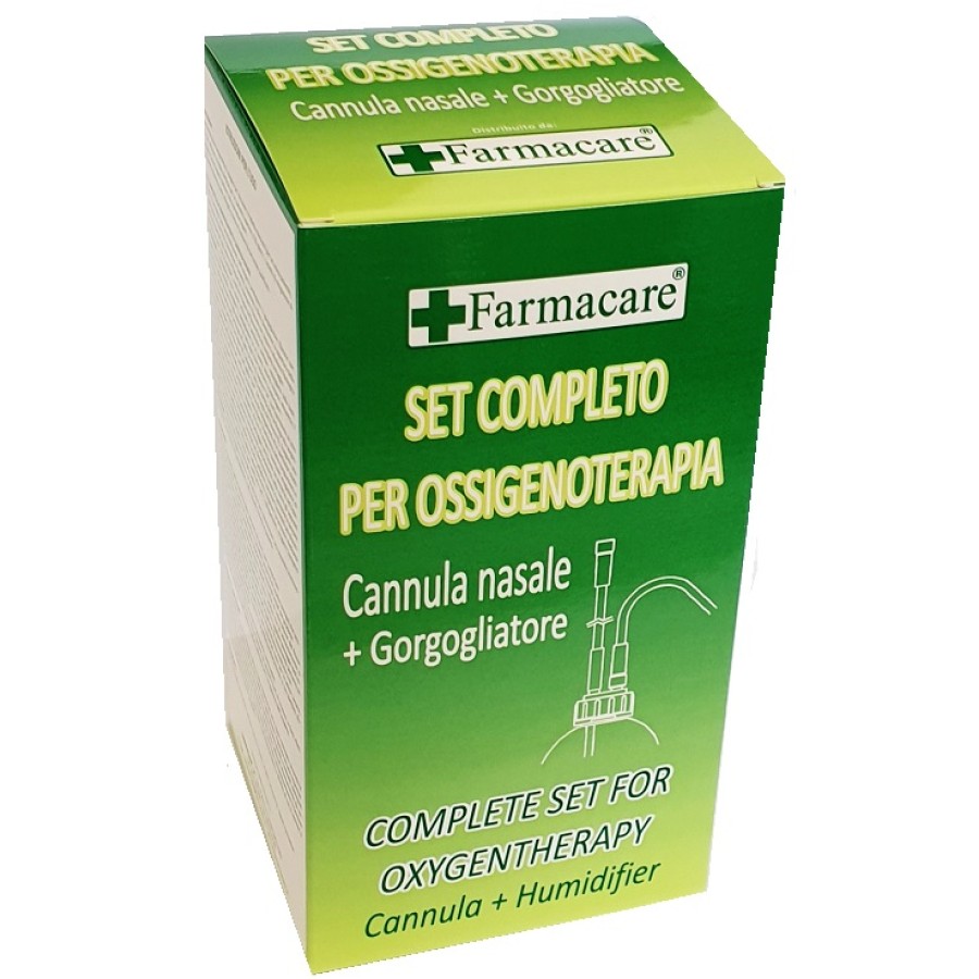 SET PER OSSIGENOTERAPIA CON SOSTEGNO A OCCHIALE MUNITO DI TUBO DI COLLEGAMENTO FLESSIBILE ANTIOTTURAMENTO ED UN GORGOGLIATORE PER UMIDUFUCAZIONE