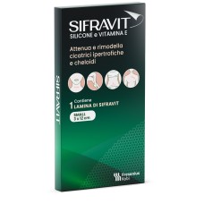 PLACCA IN SILICONE E VITAMINA E SIFRAVIT DIMENSIONI 3X12CM. INDICATA NEL TRATTAMENTO DI CHELOIDI E CICATRICI IPERTROFICHE CONSEGUENTI AD INTERVENTI CHIRURGICI USTIONI E FERITE