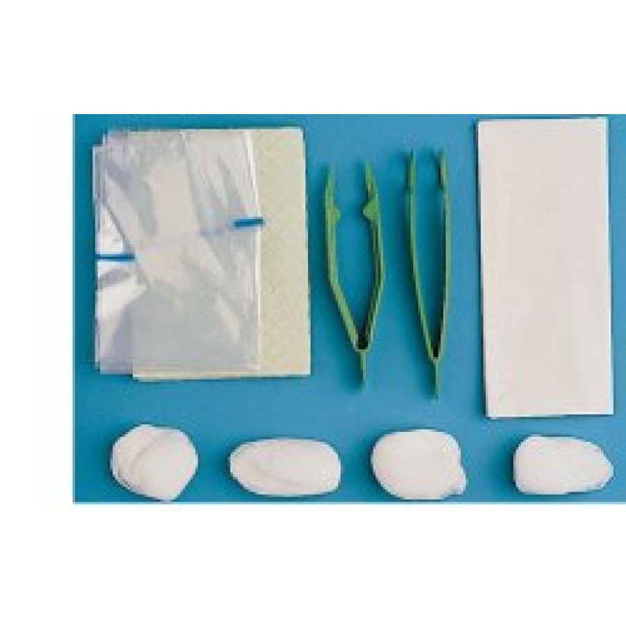 SET PER MEDICAZIONE MEDIUM CONTENENTE PINZA AD ANELLI, PINZA ANATOMICA, 4 TAMPONI, SACCHETTO DI CARTA PER RESIDUI, TELO IMPERMEABILE/ASSORBENTE, 2 GUANTI IN LATTICE