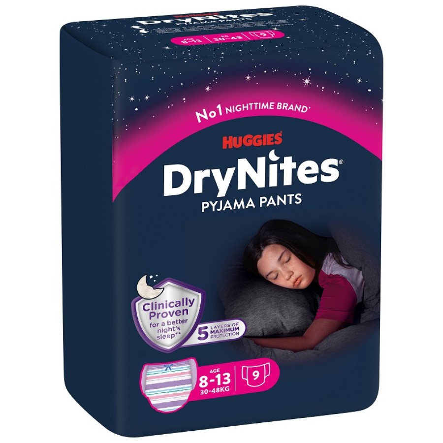 HUGGIES DRYNITES 8/15 ANNI GIRL L 27/57KG PACCO SINGOLO 9 PEZZI