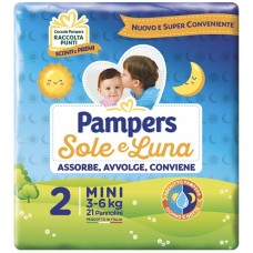 PANNOLINO PER BAMBINO PAMPERS SOLE & LUNA FLASH MINI 21 PEZZI