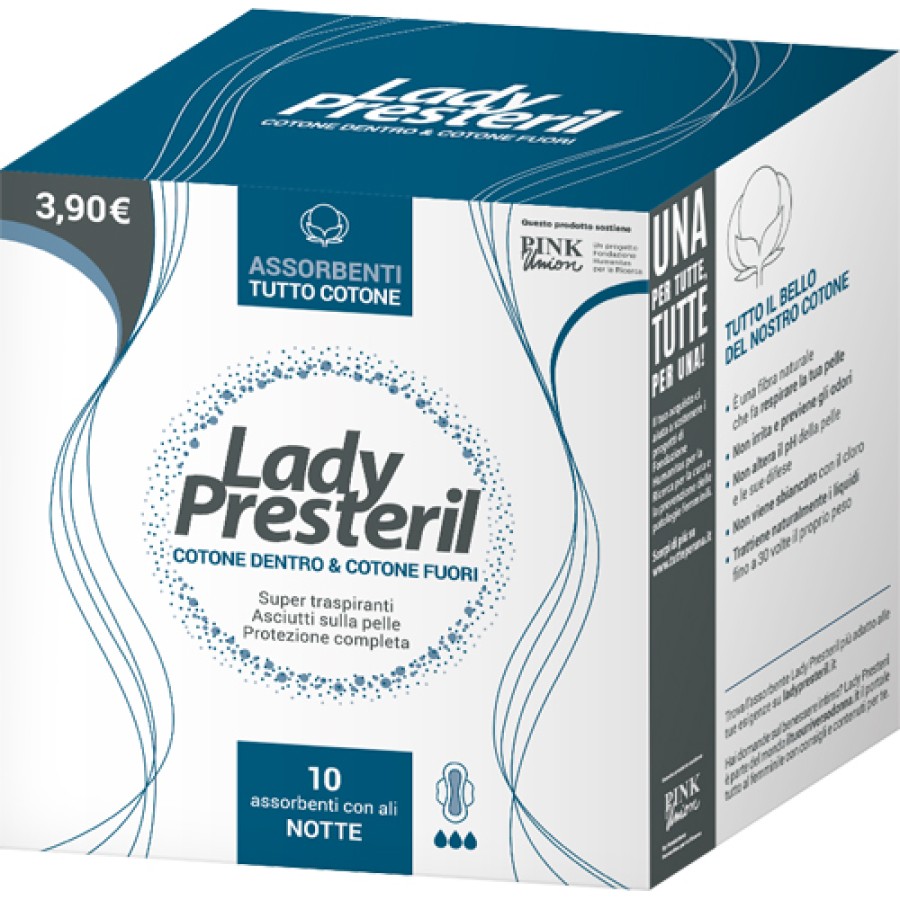 LADY PRESTERIL COTONE DENTRO & COTONE FUORI 10 ASSORBENTI CON ALI NOTTE PROMO LADY PRESTERIL COTONE DENTRO & COTONE FUORI 10 ASSORBENTI CON ALI NOTTE PROMO