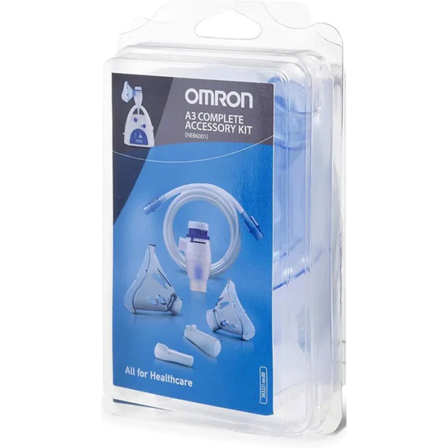 OMRON A3 COMPLETE KIT RICAMBIO AMPOLLA REGOLABILE + TUBO + MASCHERINA PEDIATRICA + MASCHERINA ADULTI + FORCELLE NASALI + BOCCAGLIO