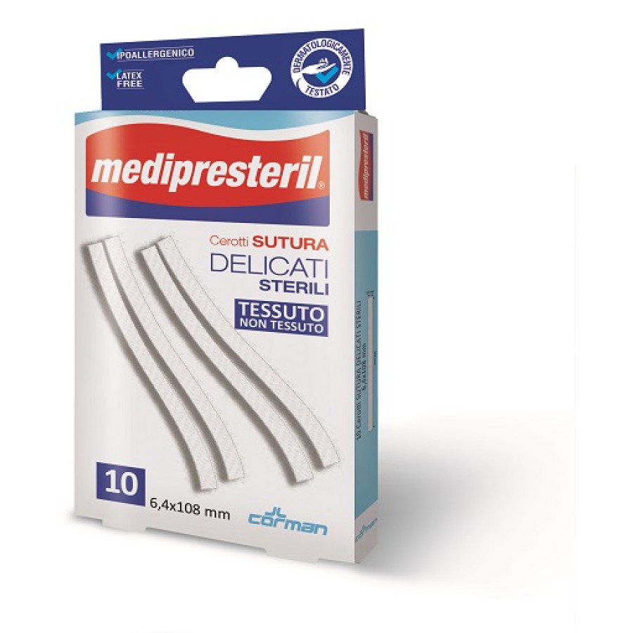 CEROTTO PER SUTURA MEDIPRESTERIL DELICATI TESSUTO NON TESSUTO 6,4X108MM 10 PEZZI