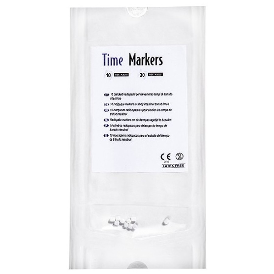 MARCATORE RADIOPACO IN GRANULI A BASE DI POLIPROPILENE FOOD GRADE E BARIO SOLFATO FU TIME-MARKERS PER RILEVAMENTO TEMPO DI TRANSITO INTESTINALE BUSTA DA 10 CILINDRETTI 20 PEZZI