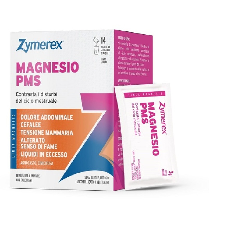 ZYMEREX MAGNESIO PMS 14 BUSTINE DA 3 G GUSTO AGRUMI CON EDULCORANTI SENZA ZUCCHERI SENZA GLUTINE SENZA LATTOSIO