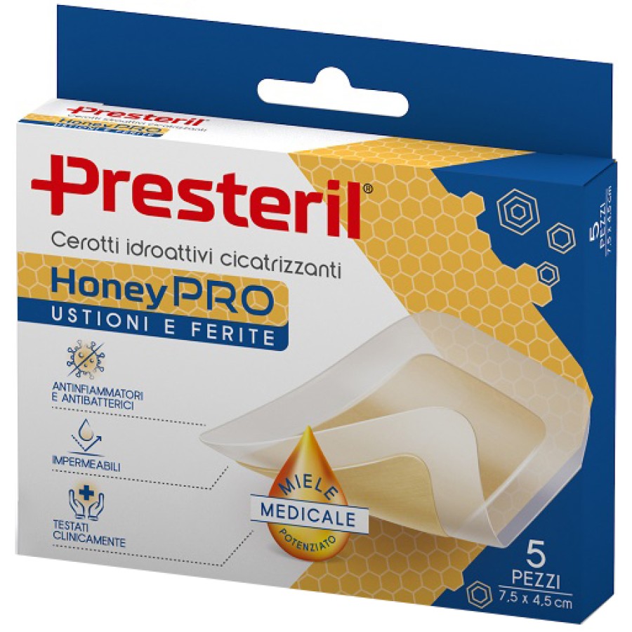 CEROTTO IDROATTIVO CICATRIZZANTE PRESTERIL HONEYPRO 5X7 CM 5 PEZZI CEROTTO IDROATTIVO CICATRIZZANTE PRESTERIL HONEYPRO 5X7 CM 5 PEZZI