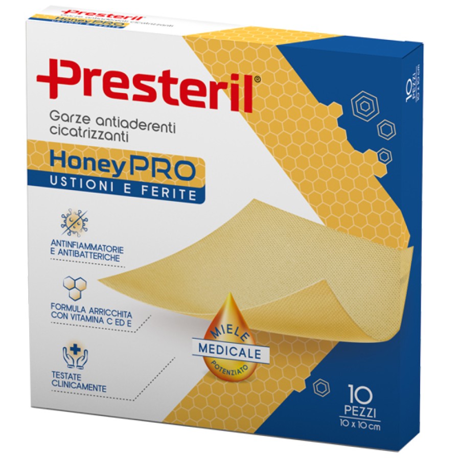 GARZA ANTIADERENTE CICATRIZZANTE PRESTERIL HONEYPRO 10X10 CM 10 PEZZI