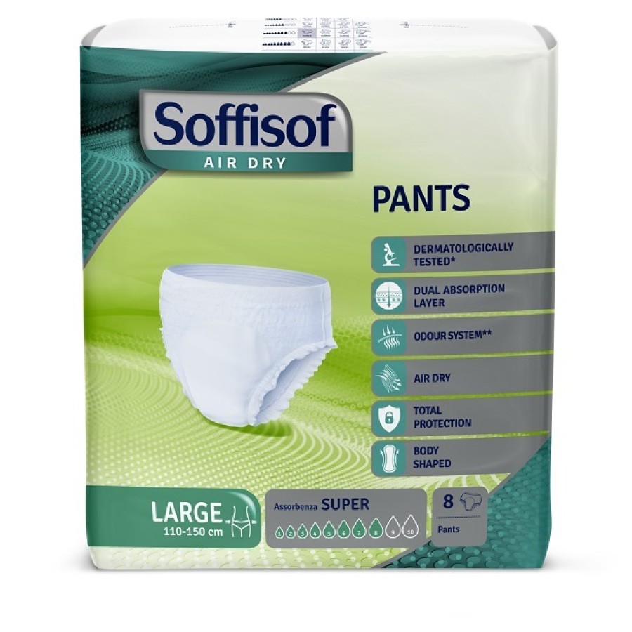 PANNOLONE SOFFISOF AIR DRY PANTS LARGE 110-150CM ASSORBENZA SUPER 8 PEZZI