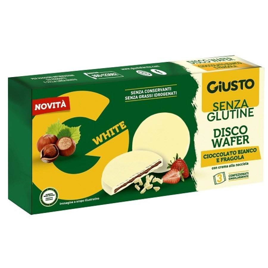 GIUSTO SENZA GLUTINE DISCO WAFER CIOCCOLATO BIANCO E FRAGOLA 3 X 24 G GIUSTO SENZA GLUTINE DISCO WAFER CIOCCOLATO BIANCO E FRAGOLA 3 X 24 G