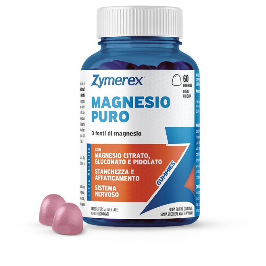 ZYMEREX MAGNESIO PURO 60 GUMMIES GUSTO CILIEGIA CON EDULCORANTI SENZA ZUCCHERI SENZA GLUTINE SENZA LATTOSIO