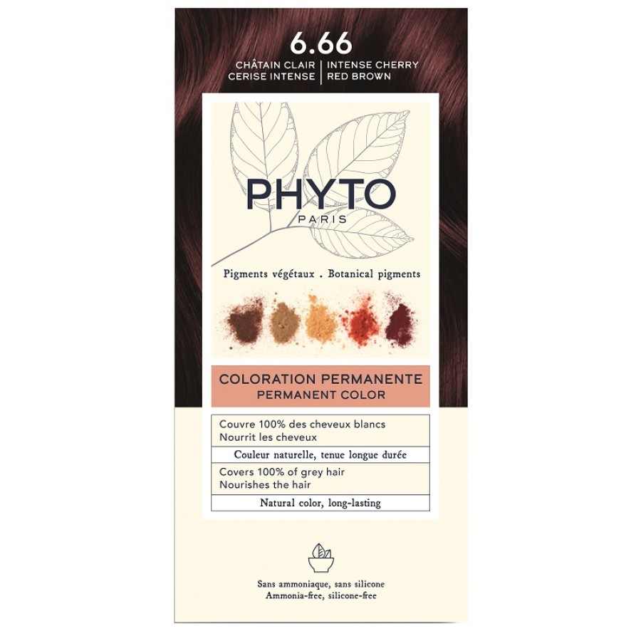 COLOR KIT PHYTOCOLOR 6,66 CASTANO INTENSO ROSSO CILIEGIA 1 LATTE RIVELATORE 50 ML + 1 CREMA COLORANTE 50 ML + 1 MASCHERA PROLUNGA COLORE 10 ML + 1 PAIO DI GUANTI