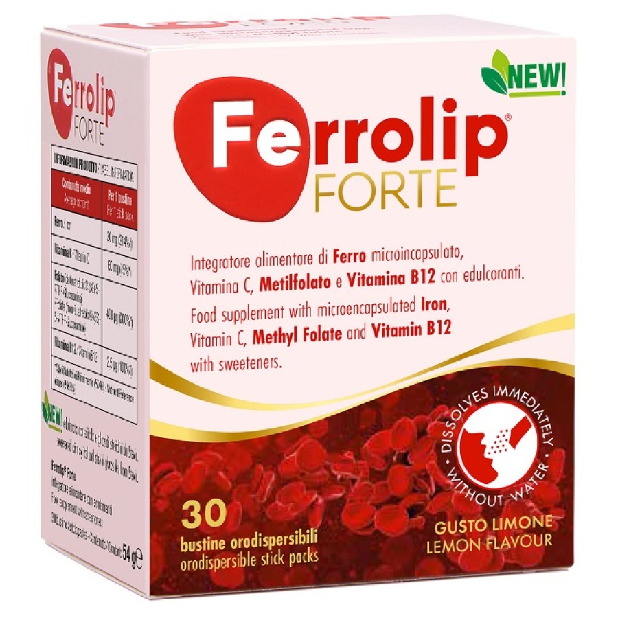 FERROLIP FORTE 30 BUSTINE ORODISPERSIBILI GUSTO LIMONE CON EDULCORANTI NEW