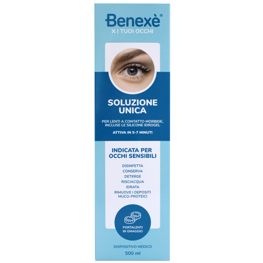 SOLUZIONE UNICA BENEXE' PULIZIA LENTI A CONTATTO 500 ML + PORTALENTI OMAGGIO