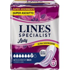 LINES SPECIALIST MAXI X 12 AUSILIO ASSORBENTE SAGOMATO UTILIZZABILE CON L'AUSILIO DI MUTANDA ELASTICIZZATA RIUTILIZZABILE
