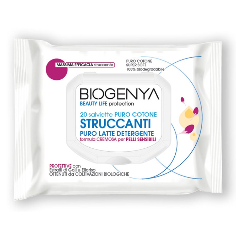 BIOGENYA OED SALVIETTE STRUCCANTI IN COTONE LATTE PELLI SENSIBILI 20 PEZZI