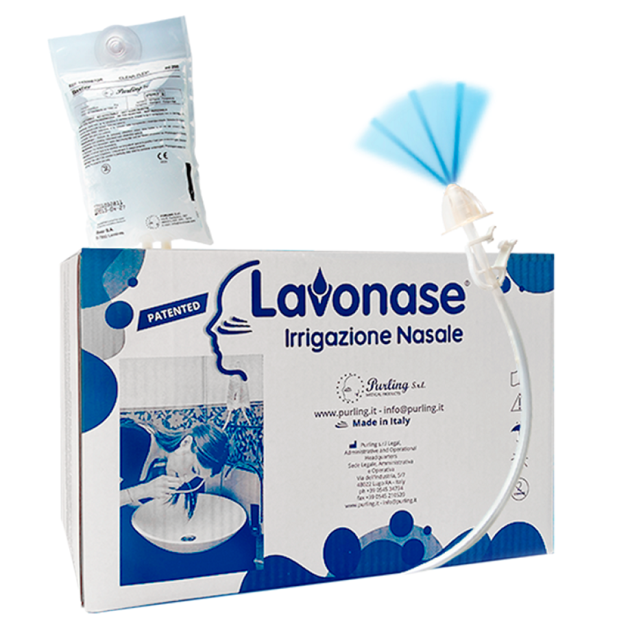 LAVONASE 2 BLISTER STERILI + 10 SACCHE SOLUZIONE FISIOLOGICAPER LAVAGGI NASALI + 1 CLAMP + 1 VENTOSA