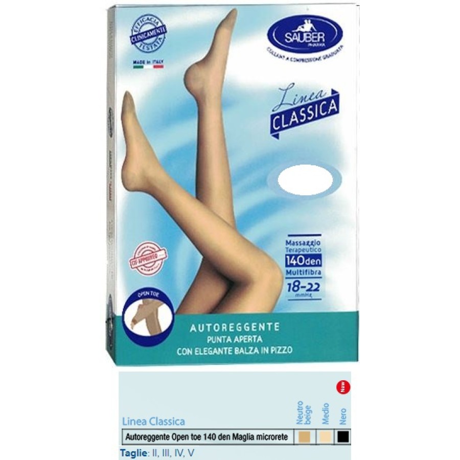 SAUBER AUTOREGGENTE OPEN TOE MAGLIA MICRORETE 140 DEN COLORE NEUTRO BEIGE TAGLIA 2 LINEA CLASSICA