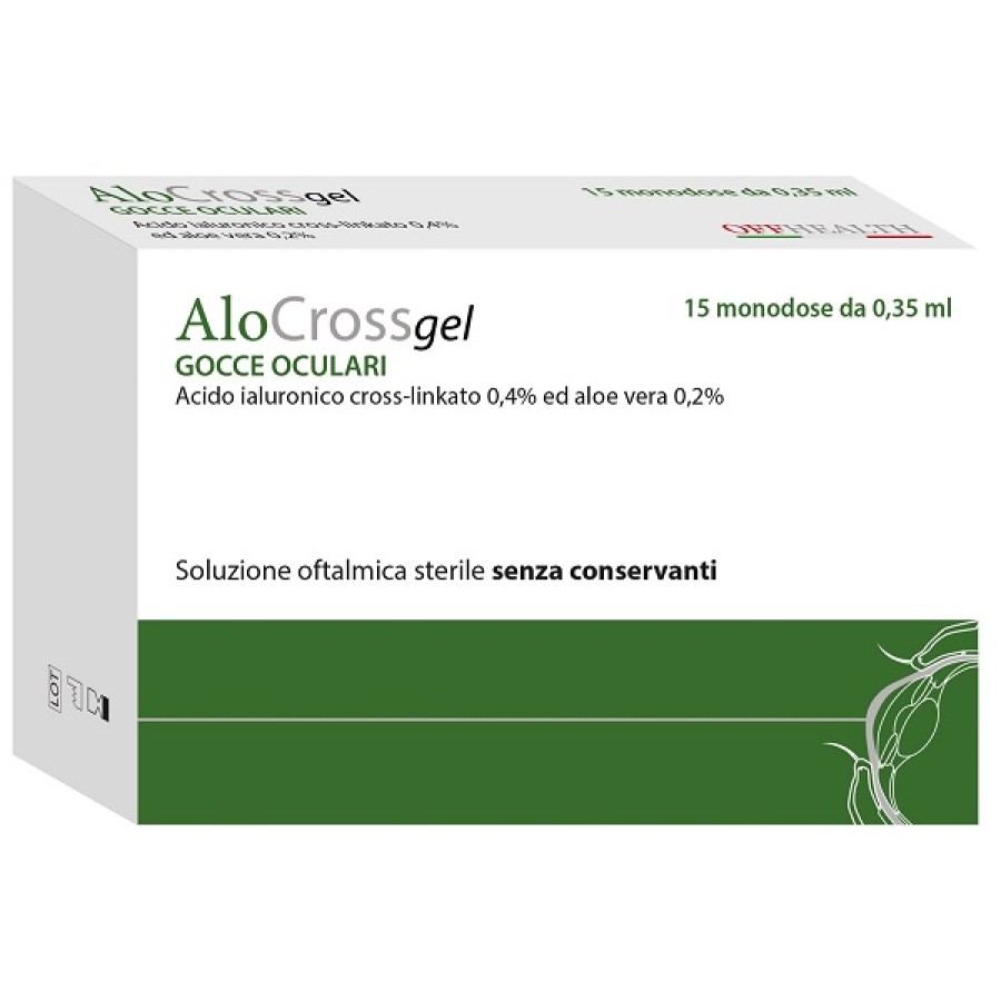 SOLUZIONE OFTALMICA LUBRIFICANTE A BASE DI ACIDO IALURONICO SALE SODICO CROSS LINKATO 0,20% ALOCROSS 15 OFTIOLI 0,35 ML SOLUZIONE OFTALMICA LUBRIFICANTE A BASE DI ACIDO IALURONICO SALE SODICO CROSS LINKATO 0,20% ALOCROSS 15 OFTIOLI 0,35 ML