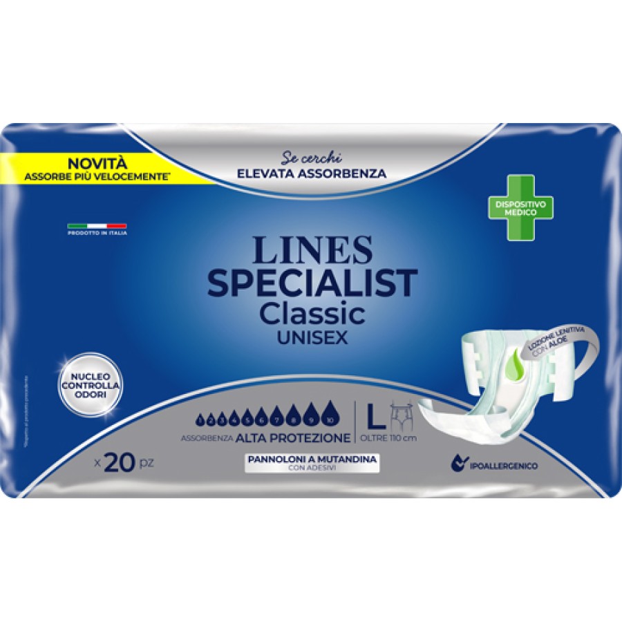 PANNOLONE A MUTANDA LINES SPECIALIST CLASSIC ALTAPROTEZIONE MG 20 PEZZI PANNOLONE A MUTANDA LINES SPECIALIST CLASSIC ALTAPROTEZIONE MG 20 PEZZI