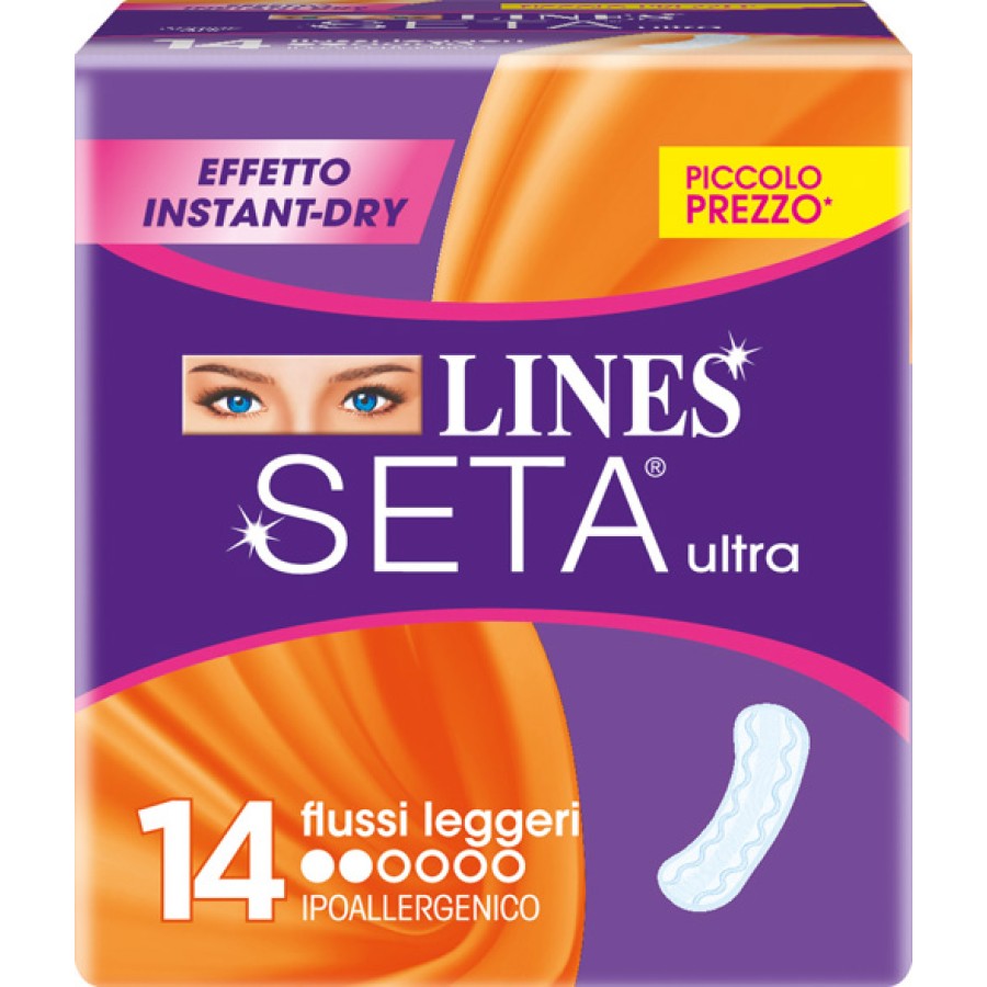 LINES SETA ULTRA ASSORBENTI PER FLUSSI LEGGERI 14 PEZZI LINES SETA ULTRA ASSORBENTI PER FLUSSI LEGGERI 14 PEZZI