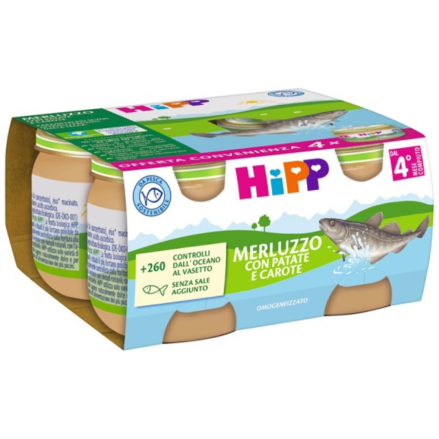 HIPP OMOGENEIZZATO MERLUZZO/PATATE/CAROTE 4X80 G