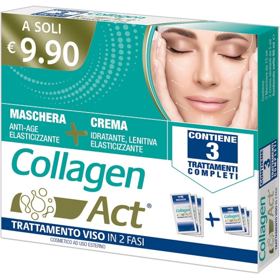 COLLAGEN ACT TRATTAMENTO VISO 2 FASI MASCHERA ANTI AGE ELASTICIZZANTE + CREMA IDRATANTE LENITIVA ELASTICIZZANTE