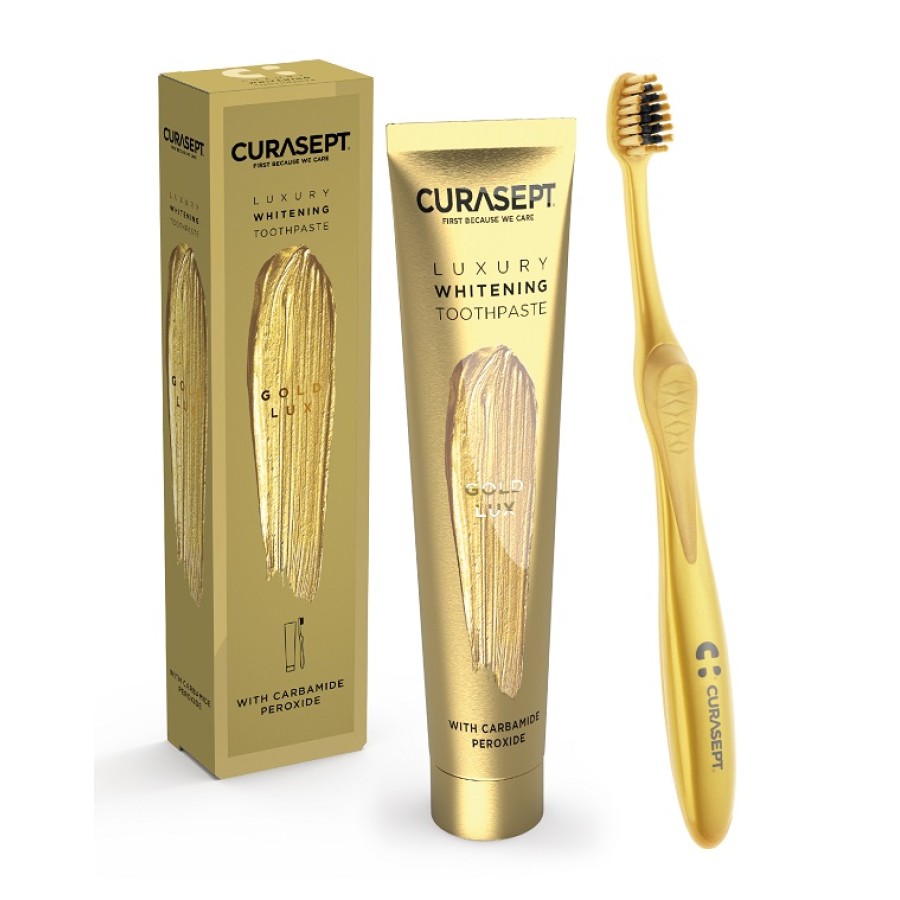 CURASEPT GOLD LUXURY WHITENING DENTIFRICIO 75 ML + SPAZZOLINO CURASEPT GOLD LUXURY WHITENING DENTIFRICIO 75 ML + SPAZZOLINO