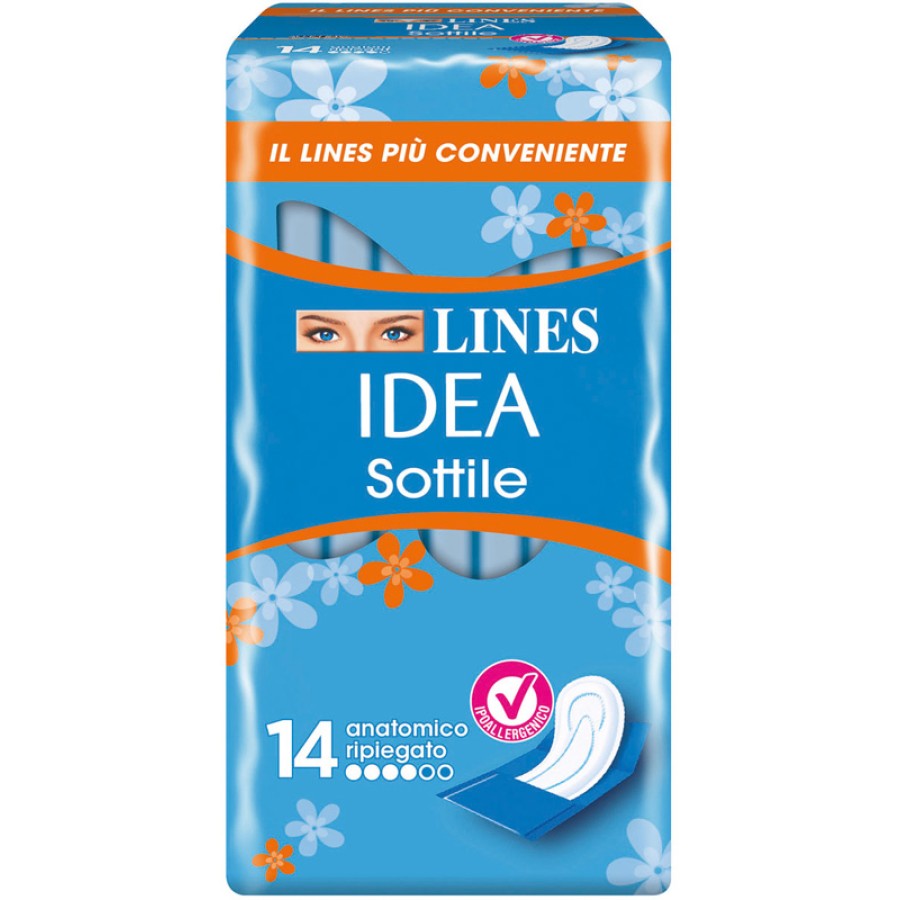 LINES IDEA ASSORBENTE SOTTILE RIPIEGATO ANATOMICO 14 PEZZI LINES IDEA ASSORBENTE SOTTILE RIPIEGATO ANATOMICO 14 PEZZI