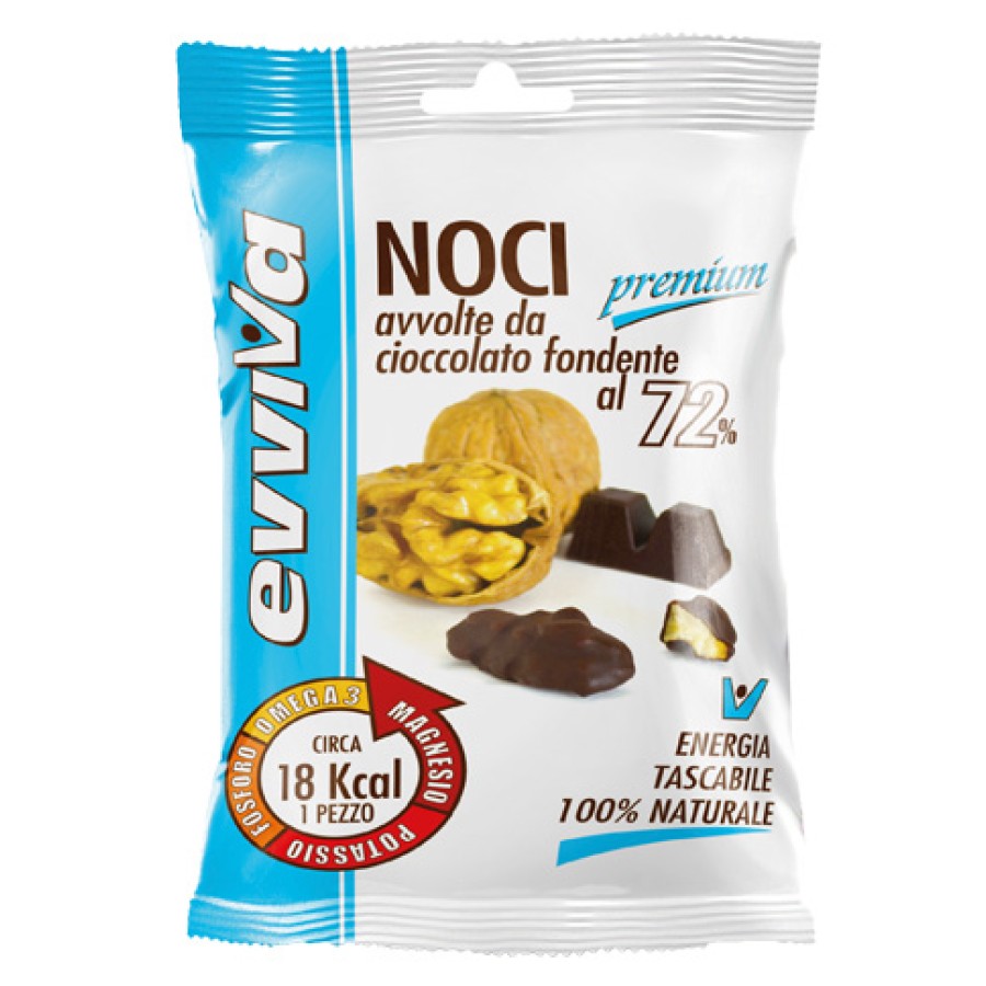 EVVIVA NOCI SGUSCIATE RICOPERTE DI CIOCCOLATO FONDENTE 30% 25 G