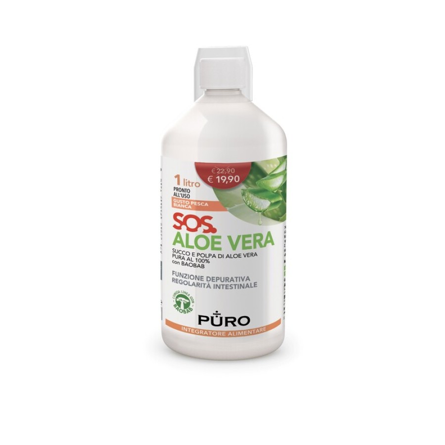 PURO ALOE VERA SUCCO E POLPA 100% + BAOBAB PESCA BIANCA 1 LITRO PURO ALOE VERA SUCCO E POLPA 100% + BAOBAB PESCA BIANCA 1 LITRO