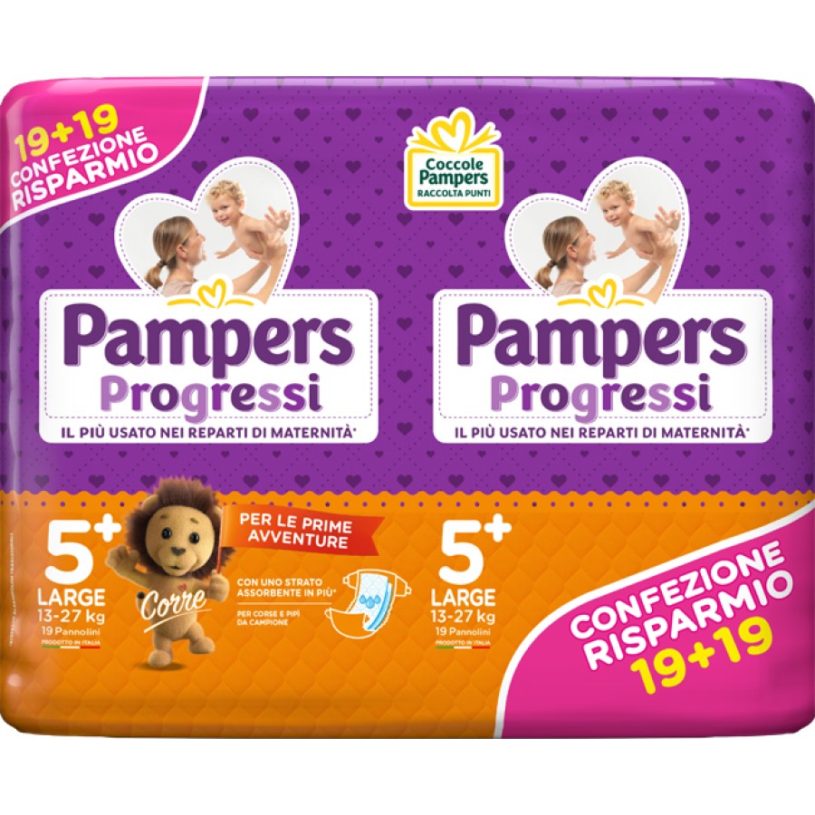 PAMPERS PROGRESSI LARGE PANNOLINO 5+ 13-27KG 38 PEZZI