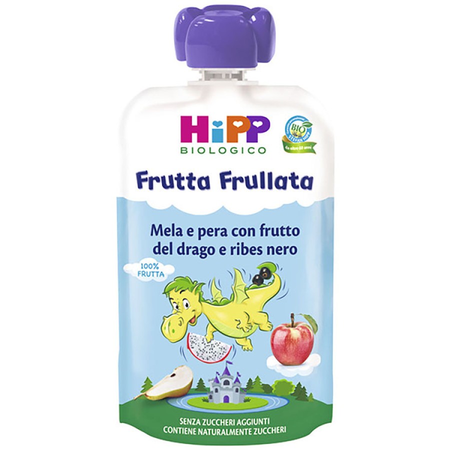 HIPP BIO FRUTTA FRULLATA DRAGONE MELA PERA FRUTTA DEL DRAGO RIBES NERO 90 G