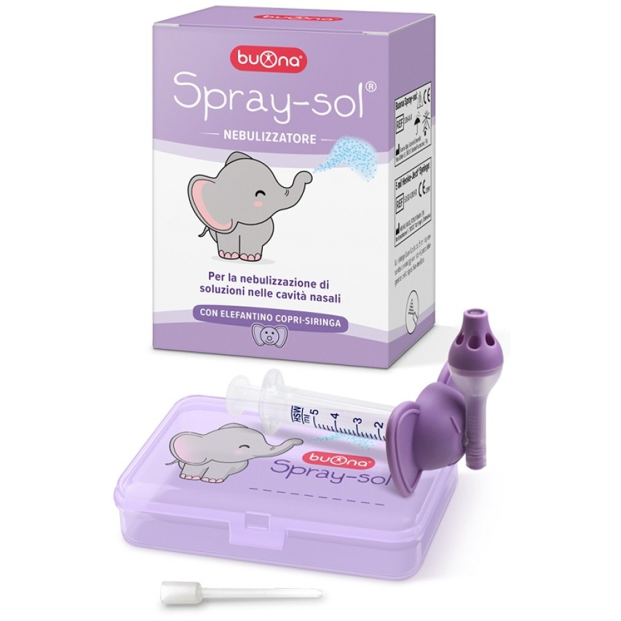 BUONA SPRAY-SOL KIT 5 PEZZI 1 SPRAY SOL + 1 SIRINGA LUER LOCK DA 5 ML + 1 AGO CANNULA + ELEFANTINO COPRI-SIRINGA