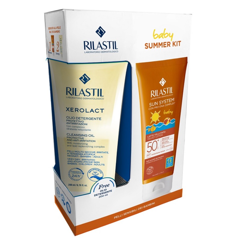 RILASTIL SUN PPT SPF 50+ BABY LATTE VELLUTO 200 ML + RILASTIL XEROLACT OLIO 200 ML