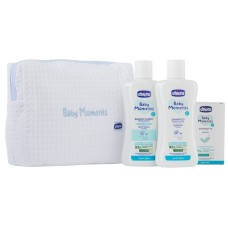 CHICCO BABY MOMENTS BEAUTY BAG ZIP AZZURRO BAGNOSCHIUMA PELLI DELICATE 200 ML + SHAMPOO PELLI DELICATE 200 ML + SAPONE SOLITO PELLI DELICATE 100 G