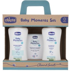 CHICCO BABY MOMENTS SET BAGNOSCHIUMA PELLI DELICATE 200 ML + SHAMPOO PELLI DELICATE 200 ML + ACQUA DI COLONIA BABY SMELL PELLI DELICATE 100 ML
