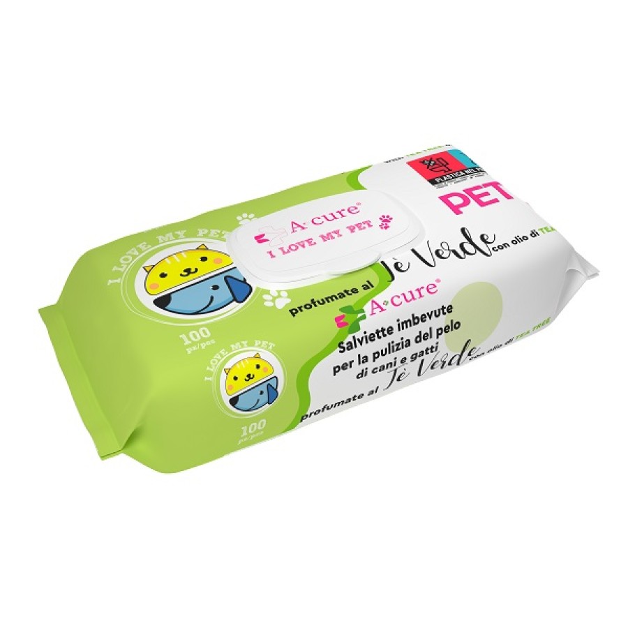 A+CURE I LOVE MY PET SALVIETTE POP-UP TE' VERDE 100 PEZZI RICARICA