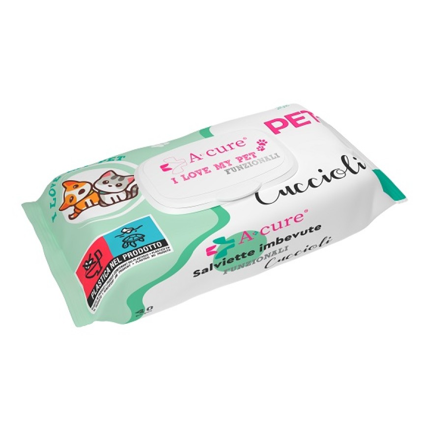 A+CURE I LOVE MY PET FUNZIONALE SALVIETTE POP-UP CUCCIOLI 40 PEZZI RICARICA
