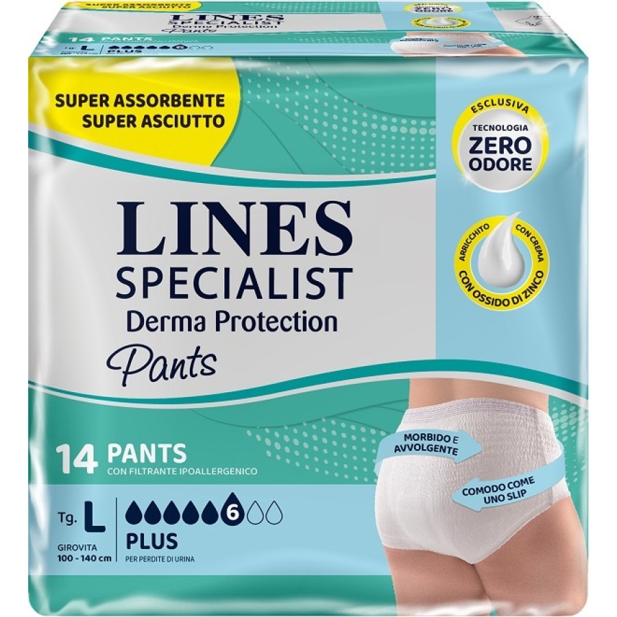 PANNOLONE PER INCONTINENZA LINES SPECIALIST DERMA PANTS PLUS L 14 PEZZI
