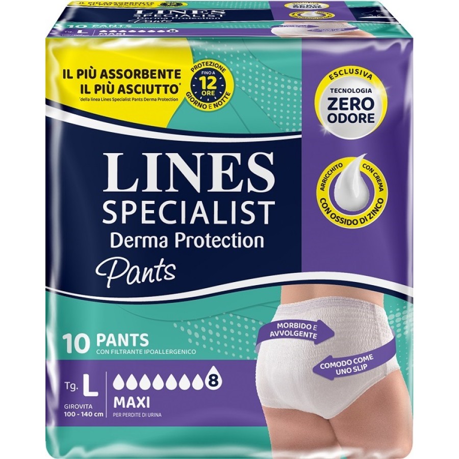 PANNOLONE PER INCONTINENZA LINES SPECIALIST DERMA PANTS MAXI L 10 PEZZI
