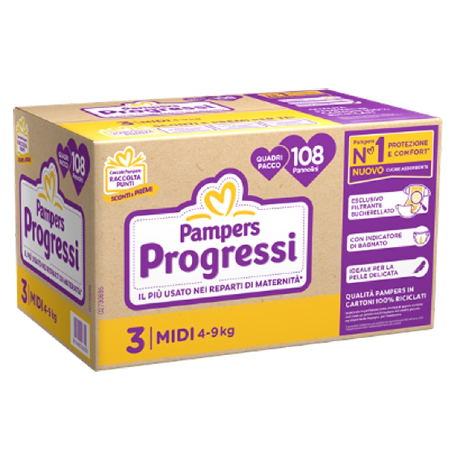 PAMPERS QUADRI PROGRESSI MIDI 108 PEZZI PAMPERS QUADRI PROGRESSI MIDI 108 PEZZI