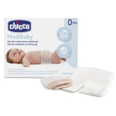 CHICCO MINI KIT MEDICAZIONE OMBELICALE BENDA A RETE ELASTICA CALIBRO 6 + COMPRESSE IN TNT STERILI 10X10 CM 4 PEZZI