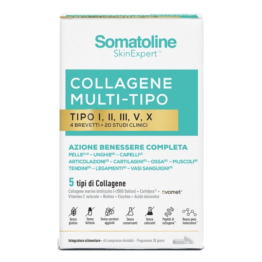 SOMATOLINE COLLAGENE MULTI TIPO 60 COMPRESSE SENZA GLUTINE SENZA LATTOSIO SENZA ZUCCHERI AGGIUNTI SOMATOLINE COLLAGENE MULTI TIPO 60 COMPRESSE SENZA GLUTINE SENZA LATTOSIO SENZA ZUCCHERI AGGIUNTI