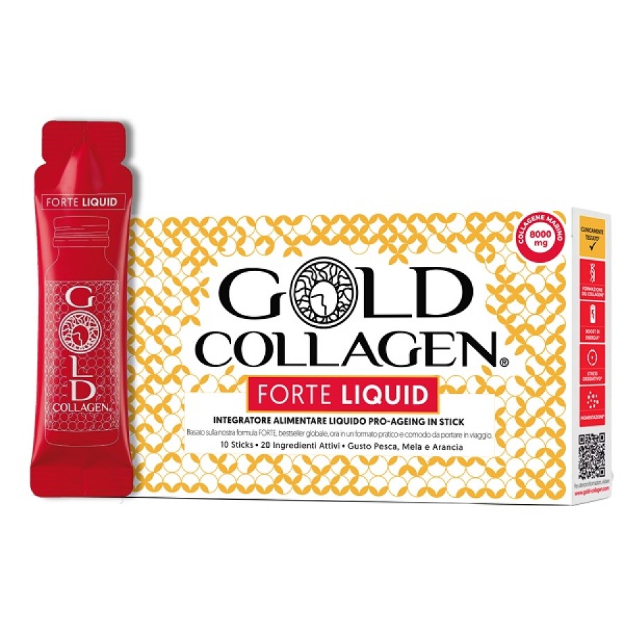 GOLD COLLAGEN FORTE LIQUID 10 STICKS DA 25 ML GUSTO PESCA MELA E ARANCIA CON EDULCORANTE