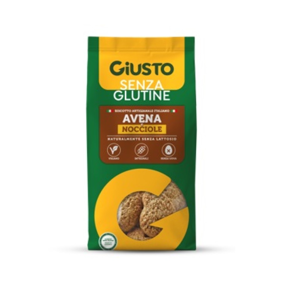 GIUSTO SENZA GLUTINE BISCOTTI AVENA & NOCCIOLE 200 G VEGAN, SENZA UOVA E NATURALMENTE SENZA LATTOSIO